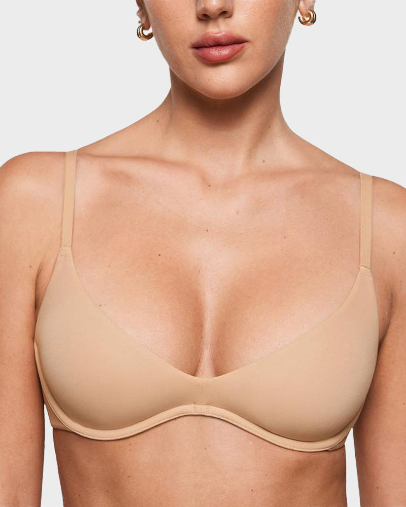 Comfortable Unlined Plunge Balconette Bra with Underwire for Everyday Support