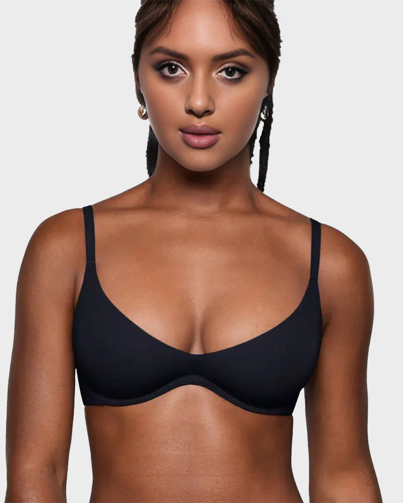 Comfortable Unlined Plunge Balconette Bra with Underwire for Everyday Support