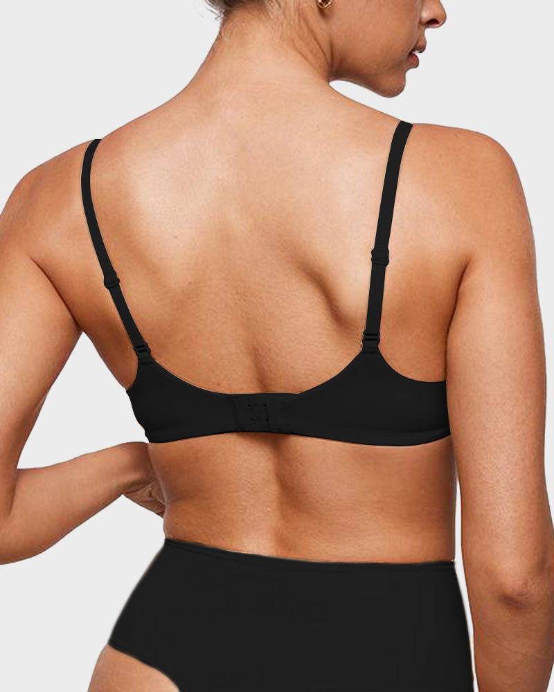 Comfortable Unlined Plunge Balconette Bra with Underwire for Everyday Support