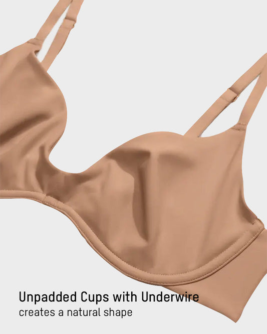 Comfortable Unlined Plunge Balconette Bra with Underwire for Everyday Support