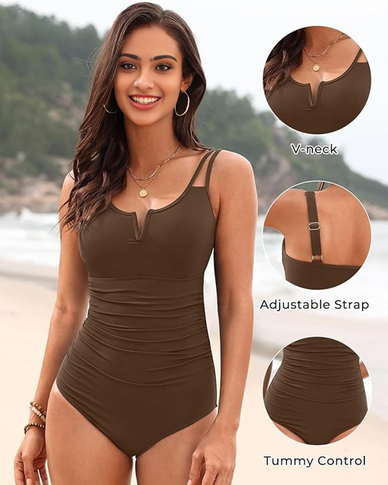 Flattering V-Wire Ruched Tummy Control One-Piece Swimsuit: Sculpting, Supportive, Stylish