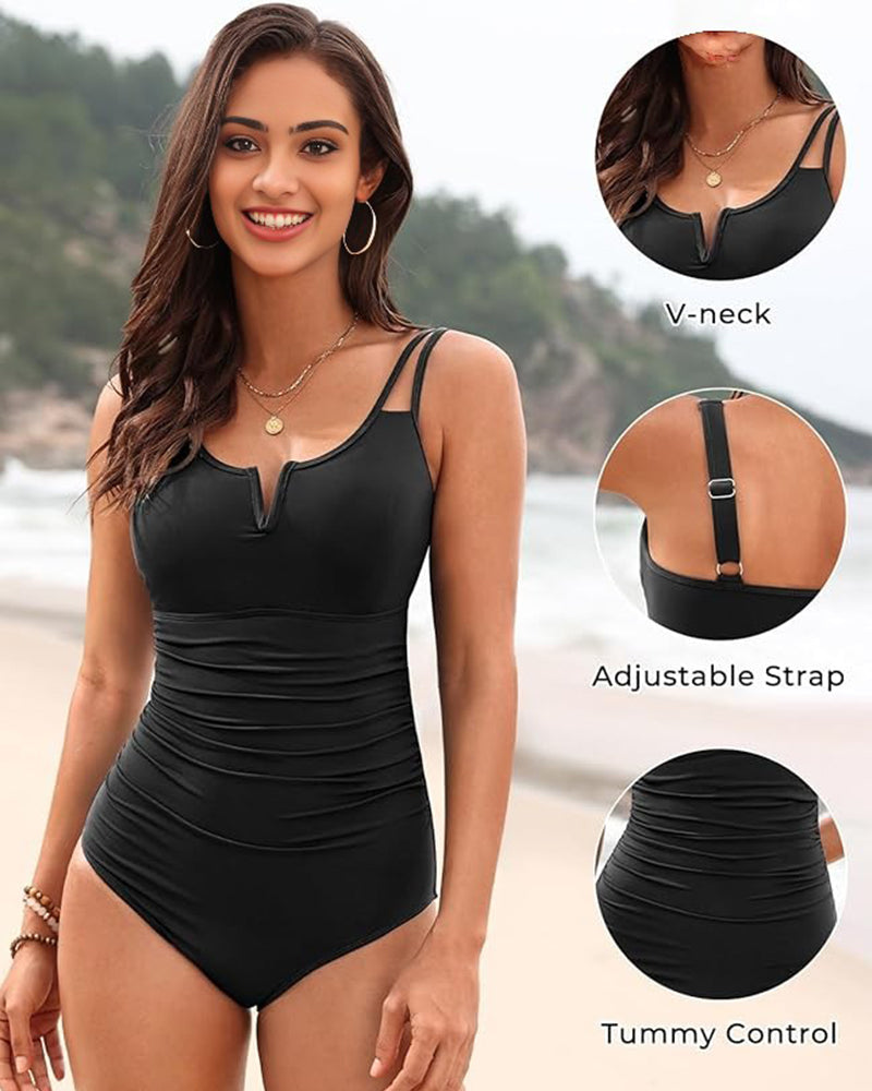 Flattering V-Wire Ruched Tummy Control One-Piece Swimsuit: Sculpting, Supportive, Stylish