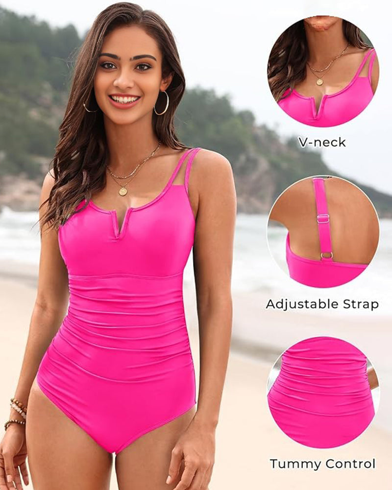 Flattering V-Wire Ruched Tummy Control One-Piece Swimsuit: Sculpting, Supportive, Stylish