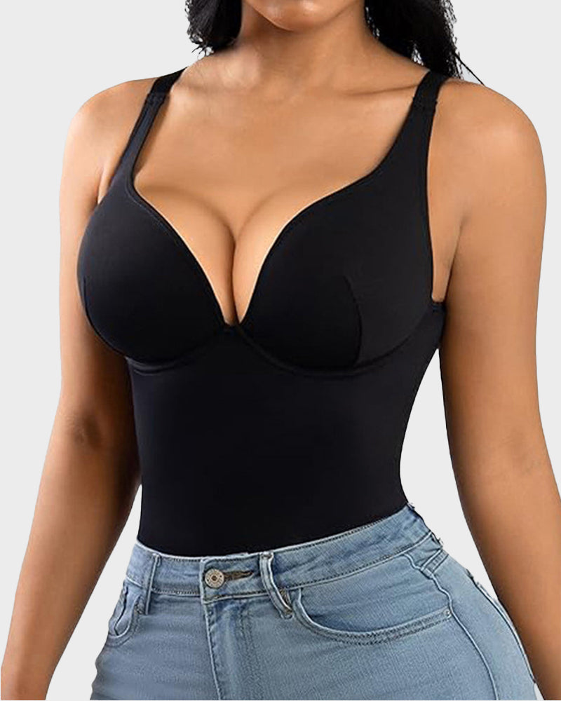 Seamless V-Neck Tummy Control Thong Bodysuit Shapewear: Smooth, Sculpt, Flatter.