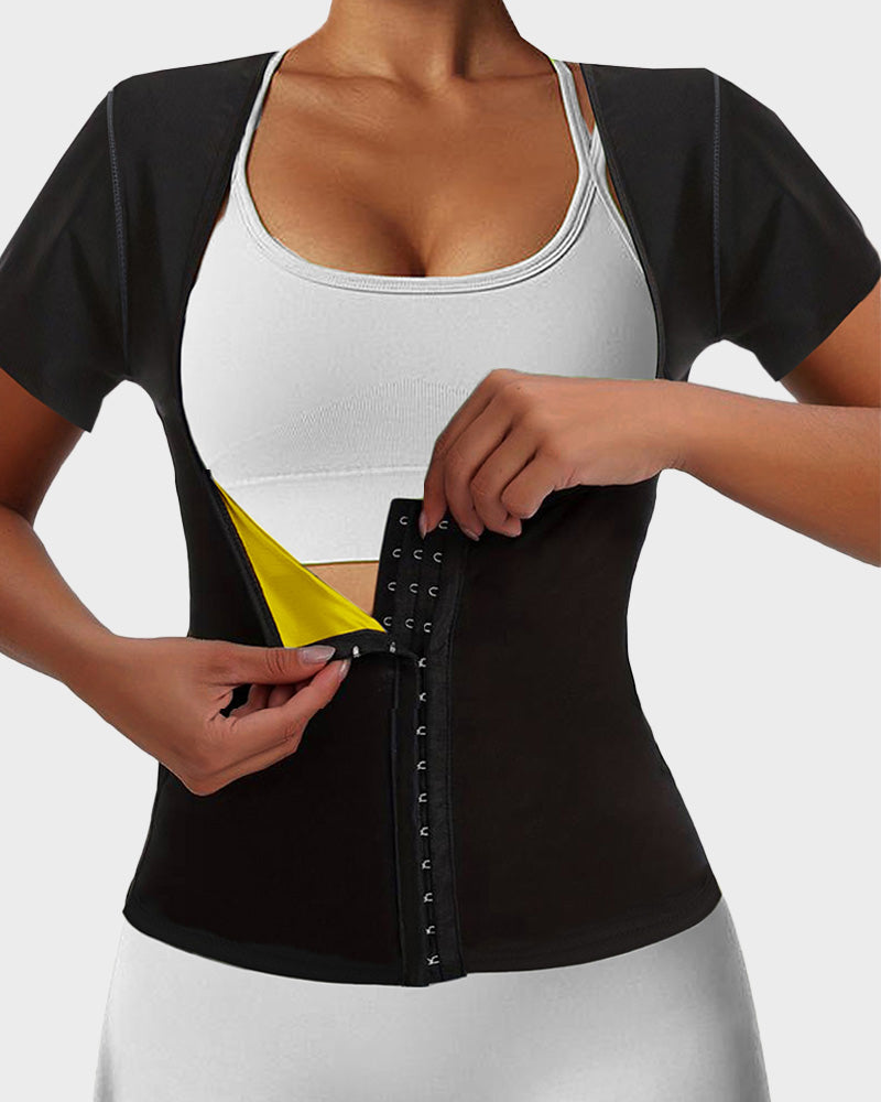 Women's Short-Sleeve Sweat Sauna Top with Bust Support & Abdominal Control