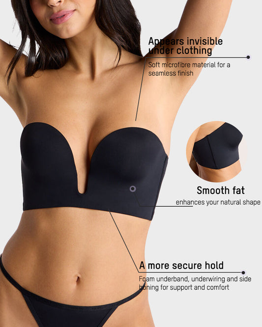 Comfortable Wire-Free U-Plunge Strapless Bra with Multiway Convertible Straps