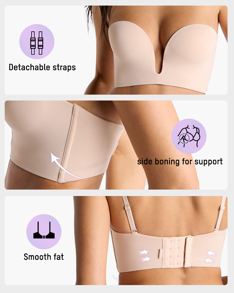 Comfortable Wire-Free U-Plunge Strapless Bra with Multiway Convertible Straps