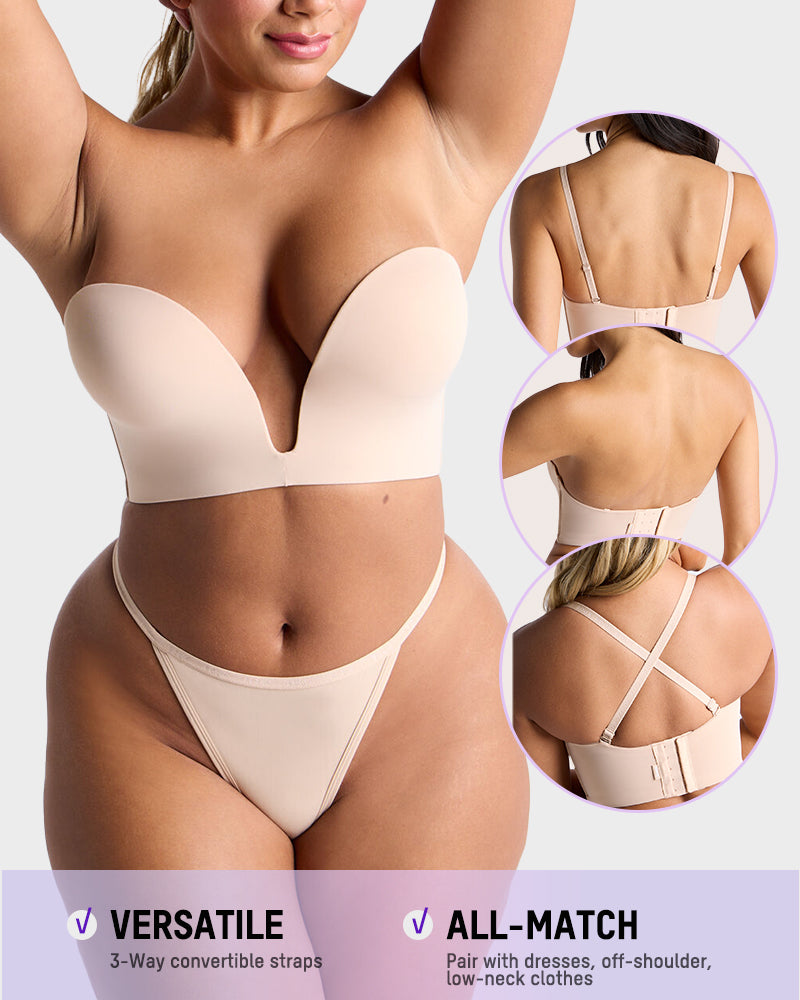 Comfortable Wire-Free U-Plunge Strapless Bra with Multiway Convertible Straps