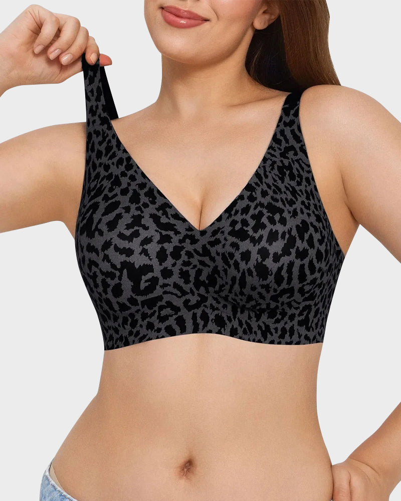 Comfortable Wireless Leopard V-Neck Contour Bra for Stylish Everyday Support