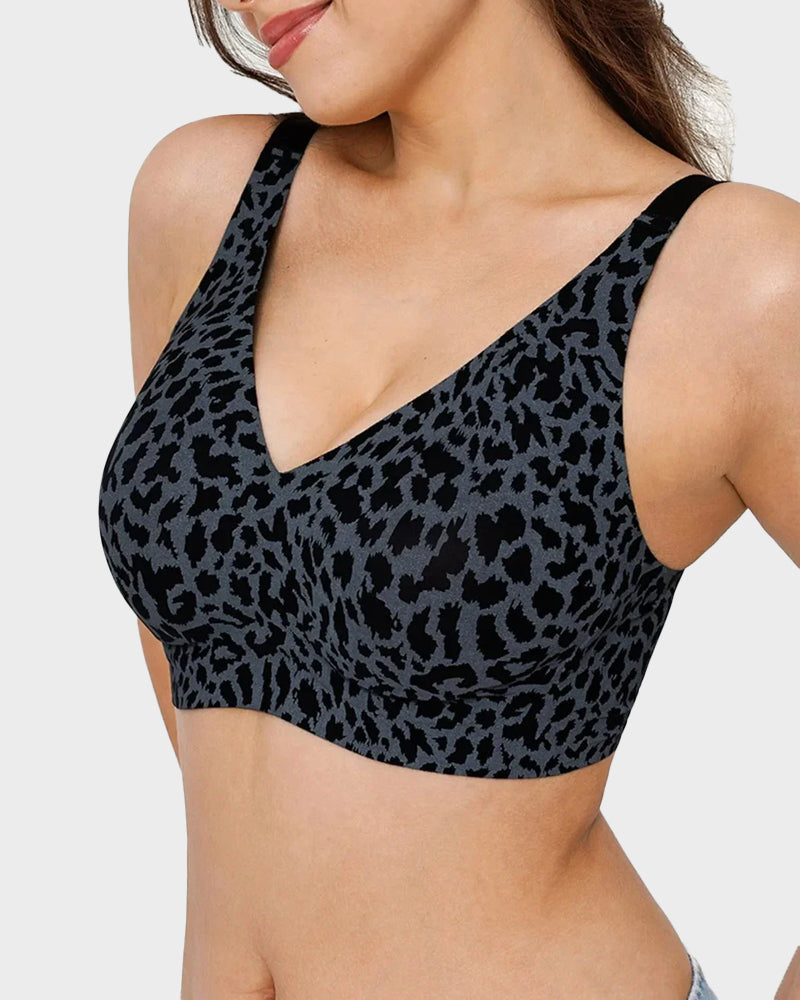 Comfortable Wireless Leopard V-Neck Contour Bra for Stylish Everyday Support