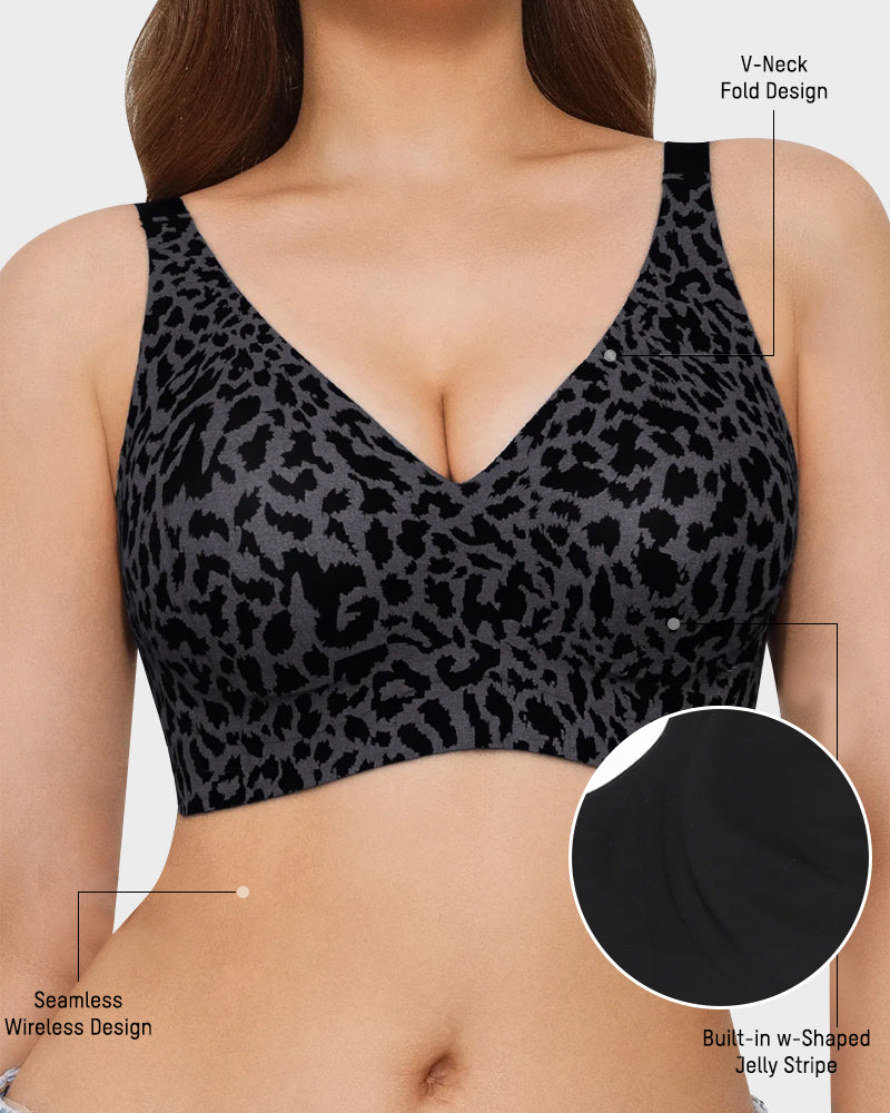 Comfortable Wireless Leopard V-Neck Contour Bra for Stylish Everyday Support