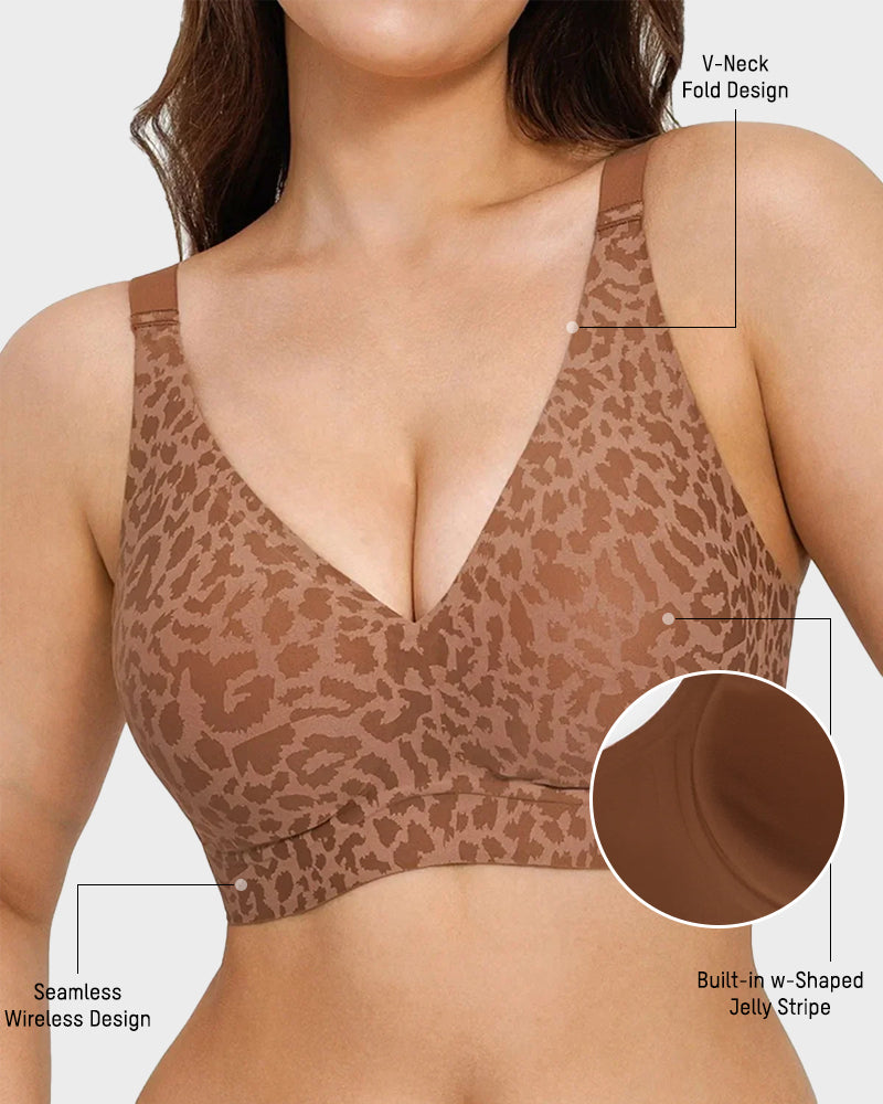 Comfortable Wireless Leopard V-Neck Contour Bra for Stylish Everyday Support