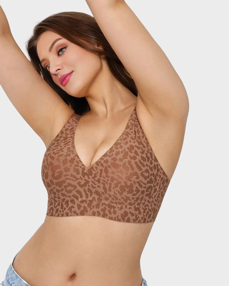 Comfortable Wireless Leopard V-Neck Contour Bra for Stylish Everyday Support