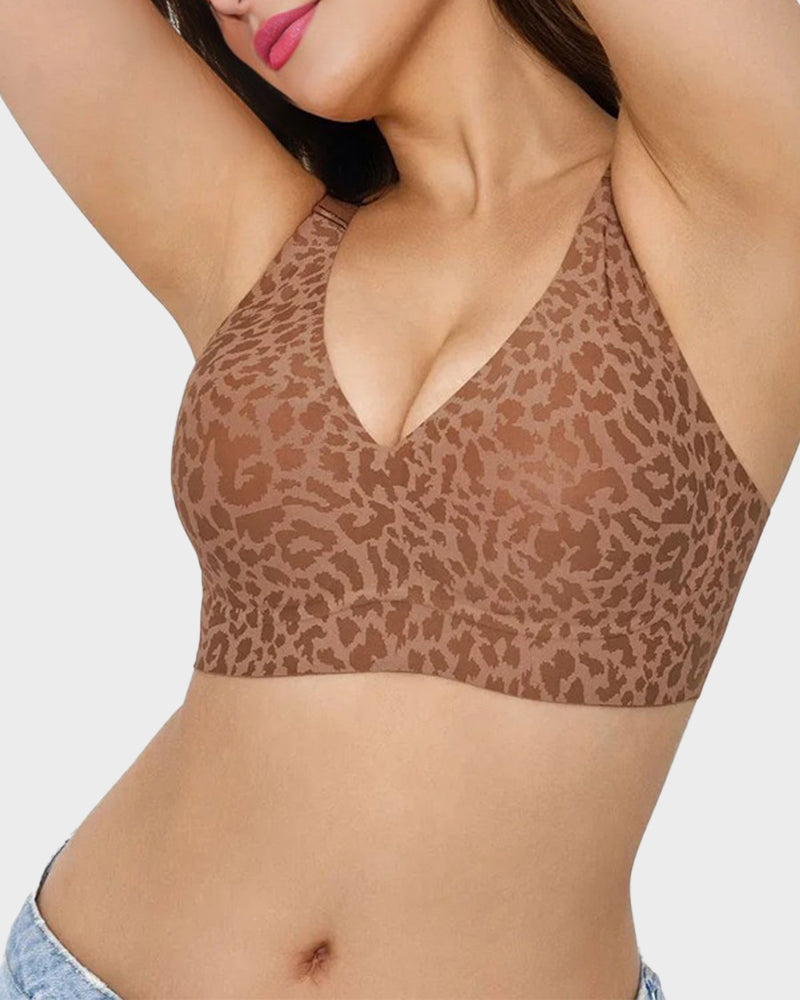 Comfortable Wireless Leopard V-Neck Contour Bra for Stylish Everyday Support
