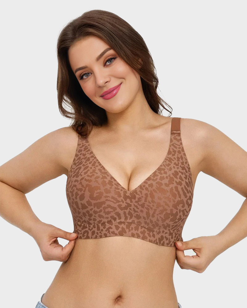Comfortable Wireless Leopard V-Neck Contour Bra for Stylish Everyday Support