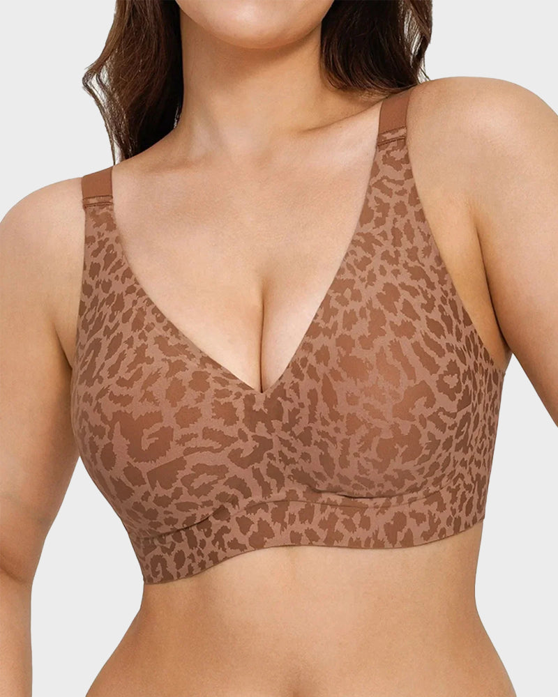 Comfortable Wireless Leopard V-Neck Contour Bra for Stylish Everyday Support