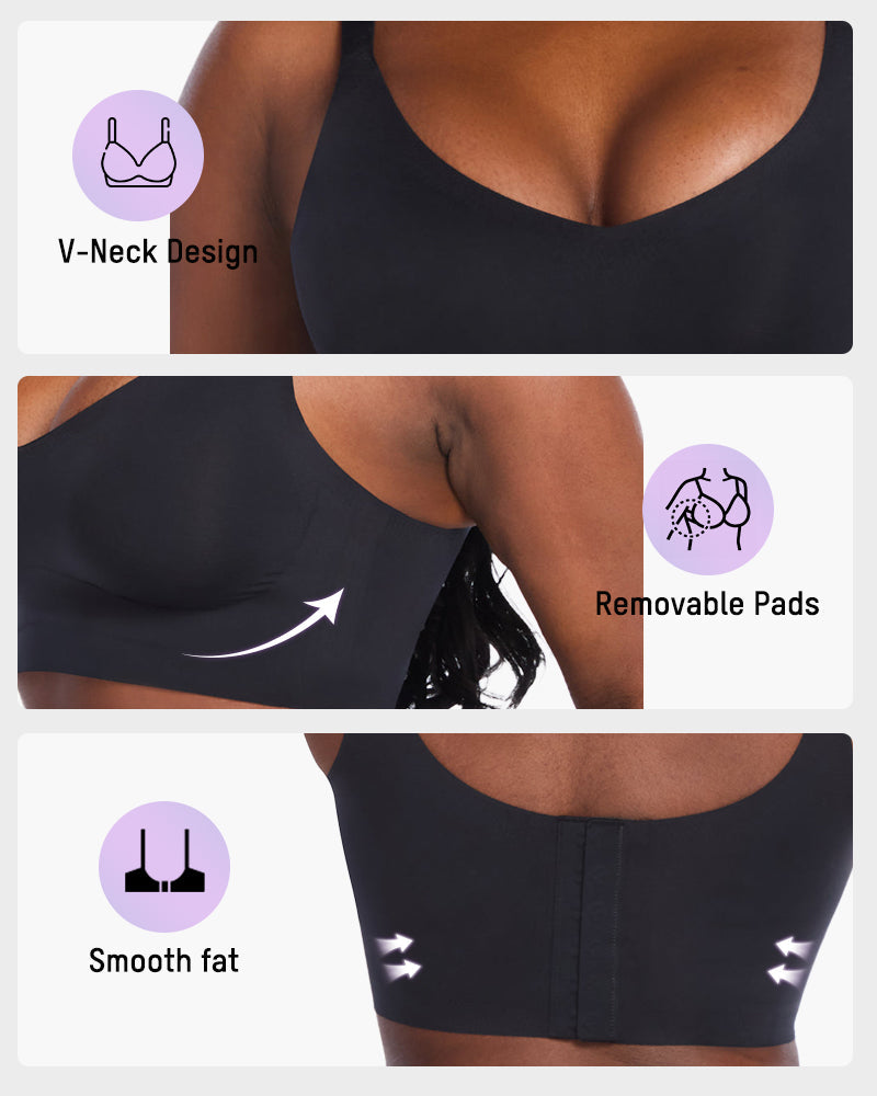 Ultra-Comfort Wireless V-Neck Smoothing Bra with Back & Side Support