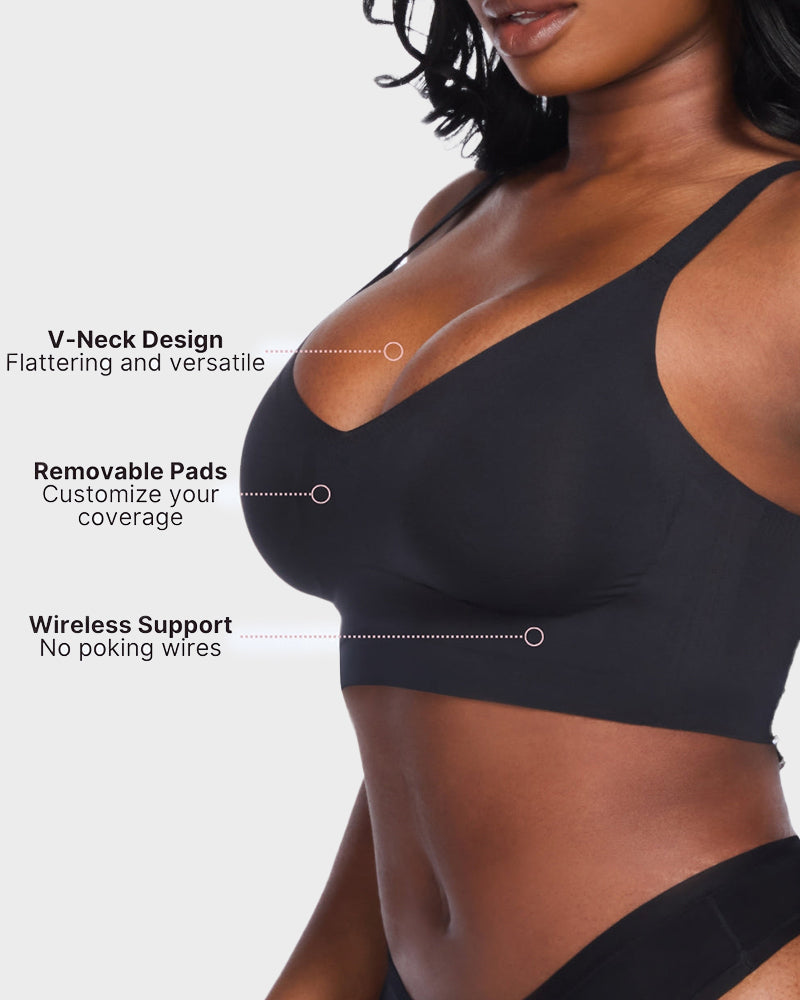 Ultra-Comfort Wireless V-Neck Smoothing Bra with Back & Side Support