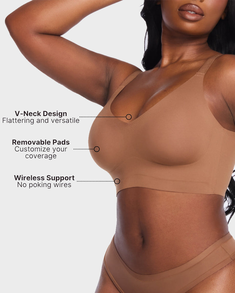 Ultra-Comfort Wireless V-Neck Smoothing Bra with Back & Side Support