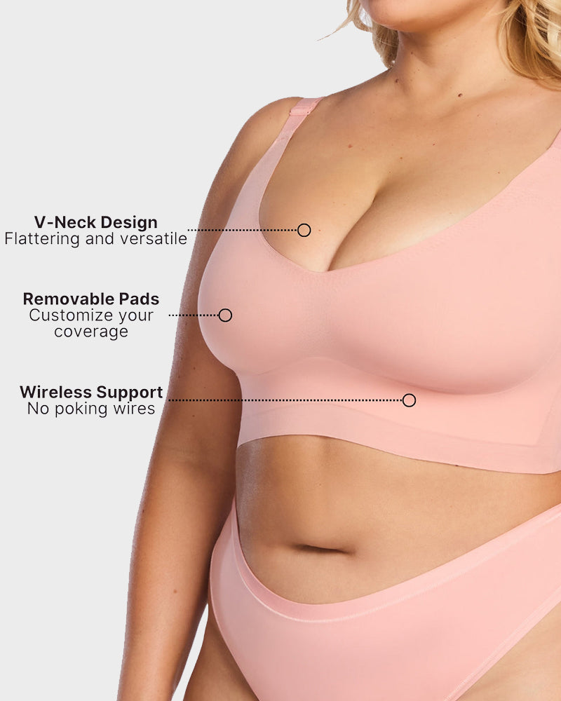 Ultra-Comfort Wireless V-Neck Smoothing Bra with Back & Side Support