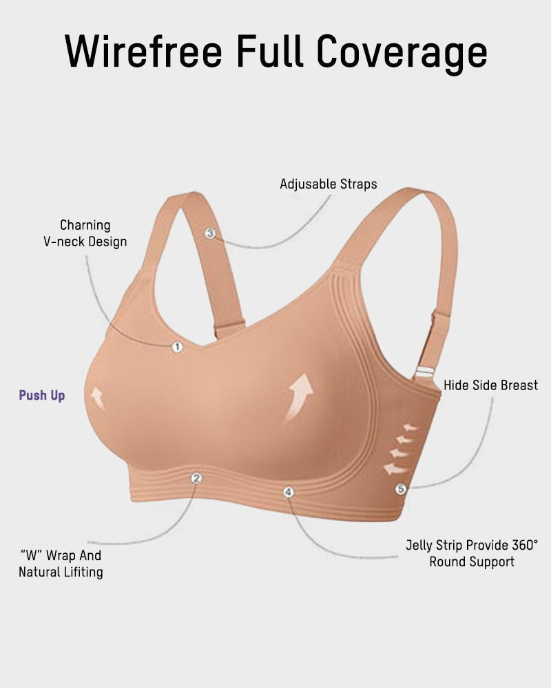 Comfort-Fit Wireless V-Neck Jelly Push-Up Bra for Full Coverage Support