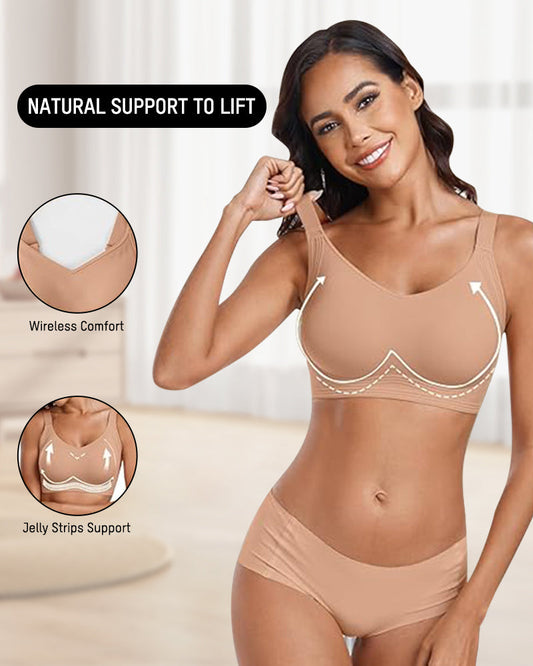 Comfortable Wireless V-Neck Jelly Push-Up Bra for Full Coverage Support