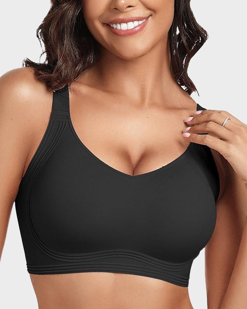Comfort-Fit Wireless V-Neck Jelly Push-Up Bra for Full Coverage Support