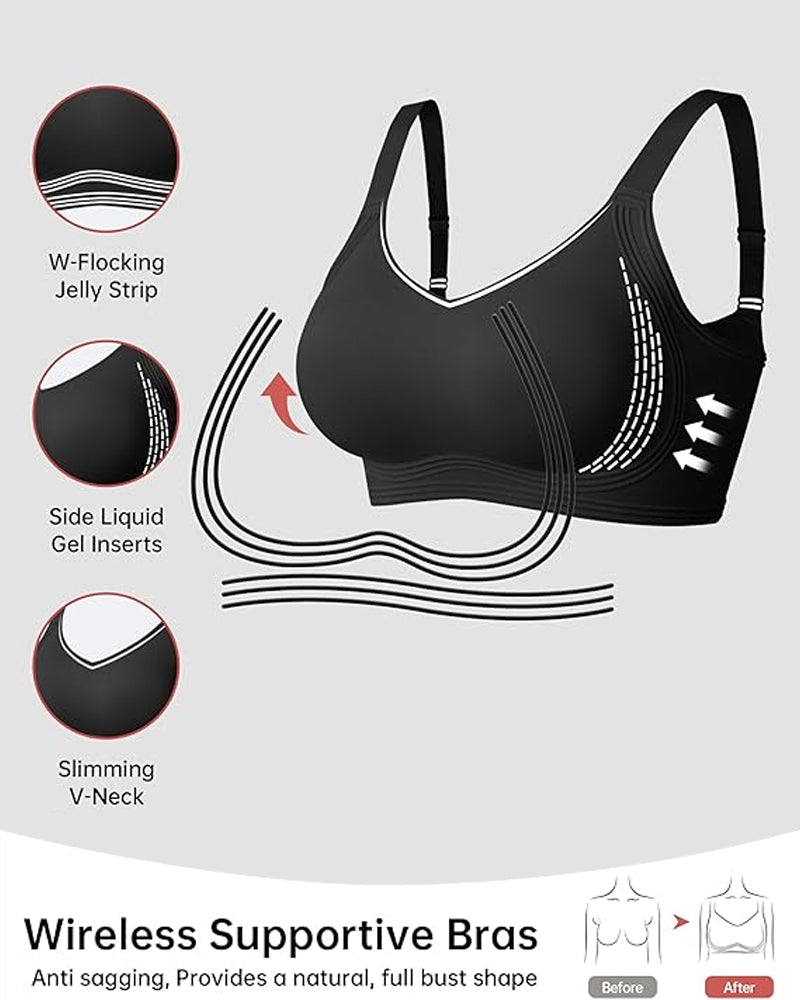 Comfortable Wireless V-Neck Jelly Push-Up Bra for Full Coverage Support