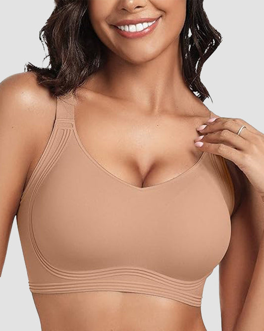 Comfort-Fit Wireless V-Neck Jelly Push-Up Bra for Full Coverage Support