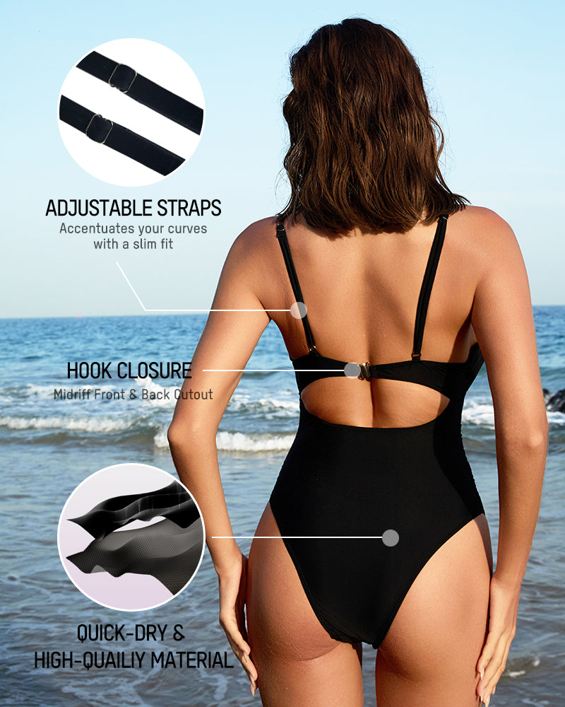 Women's Flattering Cheeky High-Cut One-Piece Swimsuit with Stylish Cut-Outs