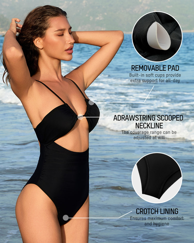 Women's Flattering Cheeky High-Cut One-Piece Swimsuit with Stylish Cut-Outs