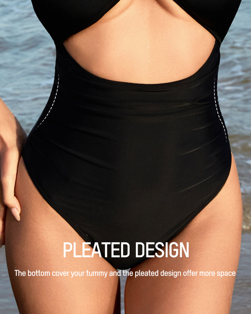 Women's Flattering Cheeky High-Cut One-Piece Swimsuit with Stylish Cut-Outs