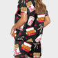 Deliciously Fun Women's Fried Chicken Print Satin Pajama Shorts Set