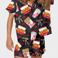 Deliciously Fun Women's Fried Chicken Print Satin Pajama Shorts Set