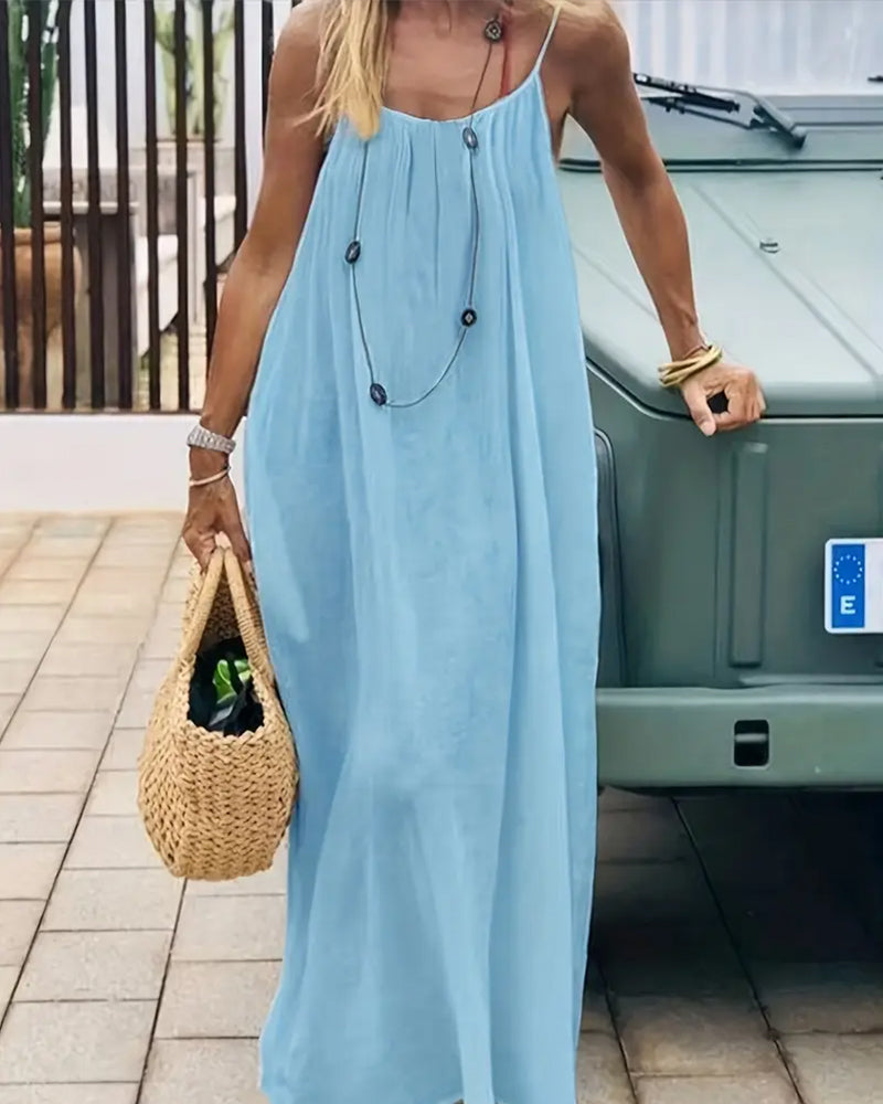 Chic Backless Cami Dress for Women - Solid Color, Flowy Maxi Style