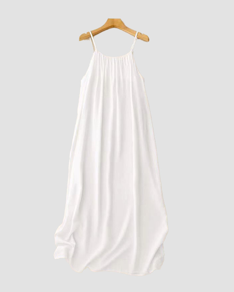 Chic Backless Cami Dress for Women - Solid Color, Flowy Maxi Style