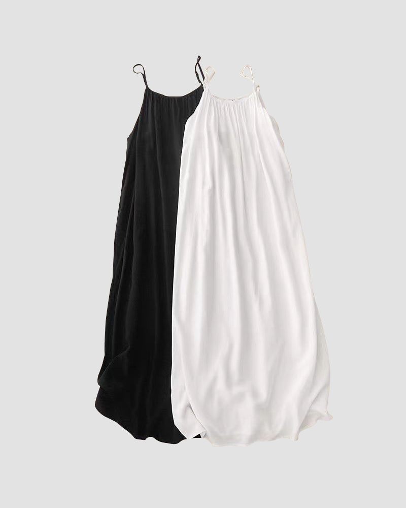 Chic Backless Cami Dress for Women - Solid Color, Flowy Maxi Style