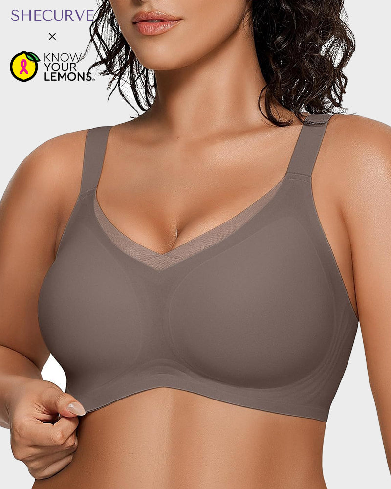 Women's Seamless V-Mesh Wireless Bralette: Ultra-Comfortable Supportive Everyday T-Shirt Bra