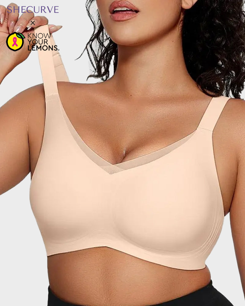 Women's Seamless V-Mesh Wireless Bralette: Ultra-Comfortable Supportive Everyday T-Shirt Bra