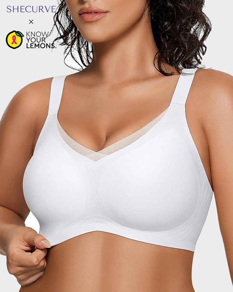 Women's Seamless V-Mesh Wireless Bralette: Ultra-Comfortable Supportive Everyday T-Shirt Bra