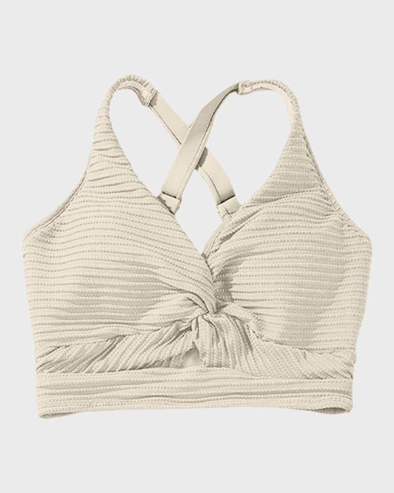 Chic Textured Knot-Front High-Waisted Bikini Set for Women