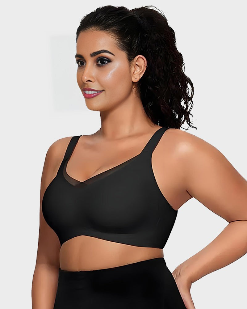 Women's Seamless V-Mesh Wireless Bralette: Ultra-Comfortable Supportive Everyday T-Shirt Bra