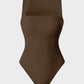 Chic Ribbed Square Neck Sleeveless Tummy Control Tank Bodysuit for Women