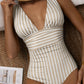 SheCurve Striped Deep Plunge Ruched One-Piece Summer Swimsuit for Women