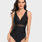 Elegant Mesh Tummy Control One-Piece Swimsuit with Deep V-Neck & Backless Design