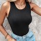 Ribbed Knit Round Neck Tank Top with Built-in Bra Pads