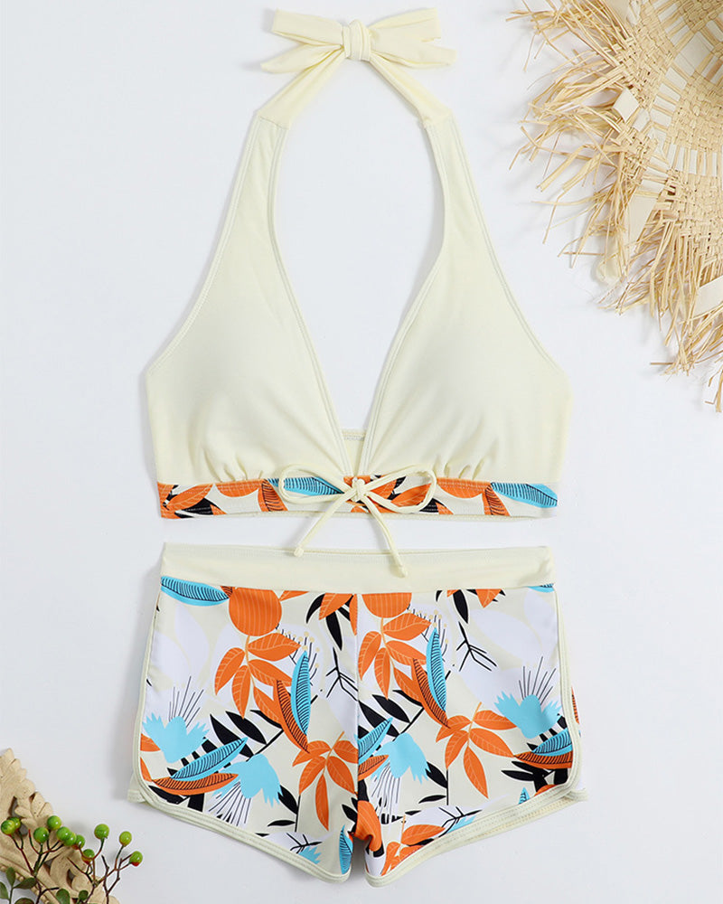 Women's High Waist Patchwork Two-Piece Swimsuit Sporty Lace-Up Beach Active Wear