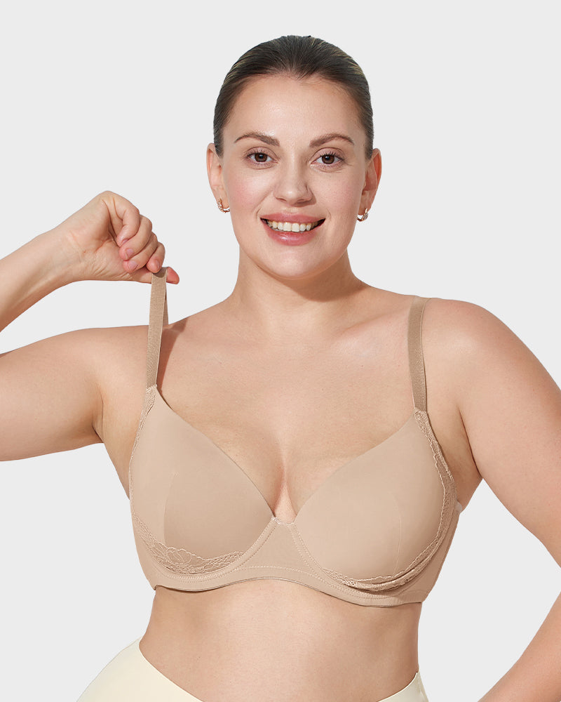 Elegant Deep V Lace Trim Full Coverage Push Up Bra for Ultimate Comfort & Support
