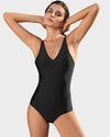 SheCurve Plunge Lace-Up Corset Sculpting One-Piece Swimsuit Flattering Beachwear