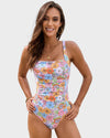 Flattering Square Neck Ruched One-Piece Swimsuit for Women, Comfortable Stretch Fabric